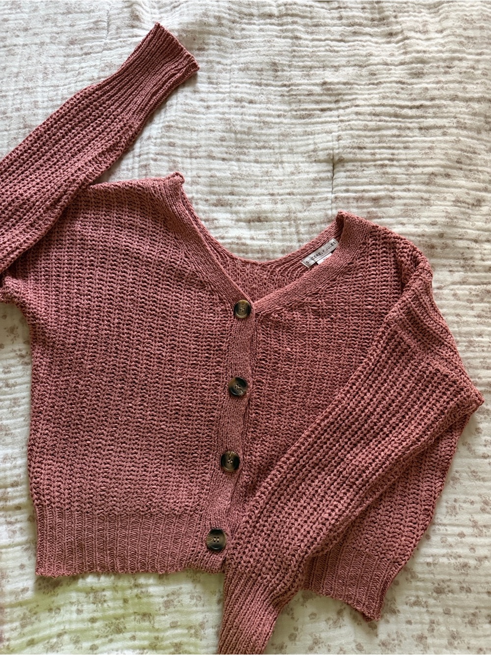 Sincerely Jules Cropped Button-Front Cardigan - Rose Mauve